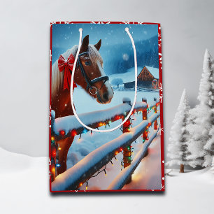 Sacola Para Presentes Média Bonito Cavalo Marrom com Natal Arco Personalizado