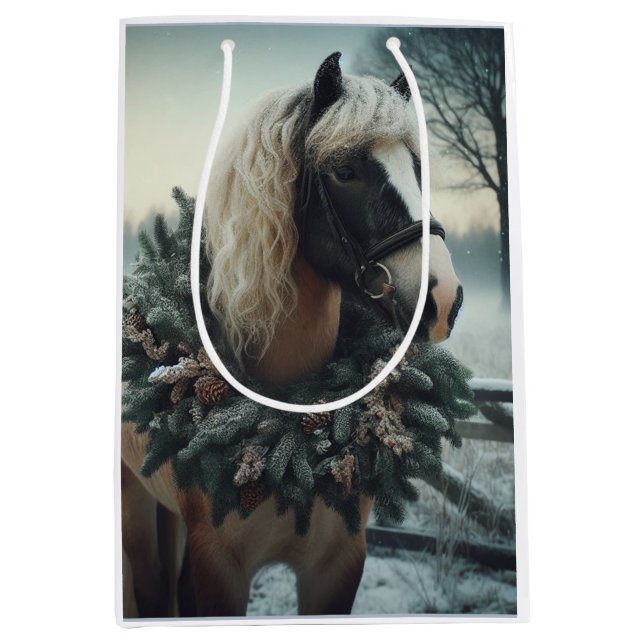 Sacola Para Presentes Média Bonito Cavalo Marrom Equestre Amor (Frente)