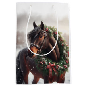 Sacola Para Presentes Média Bonito Cavalo Marrom Equestre Amor