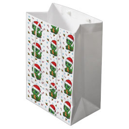 Sacola Para Presentes Média Bonito Dinossauro Santa Hat Saco de Natal
