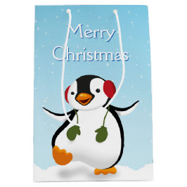 Sacola Para Presentes Média Bonito Engraçado Pinguim-de-inverno Pinguim-Médio 