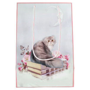 Sacola Para Presentes Média Bonito gato persa com livros