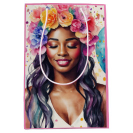 Sacola Para Presentes Média Bonito Mulher Negra Colorida Partido dos Balões