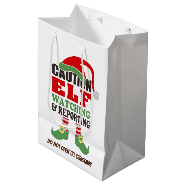 Sacola Para Presentes Média Bonito Natal "Elf Wating" Feriado Bag de presente (Frente inclinada)