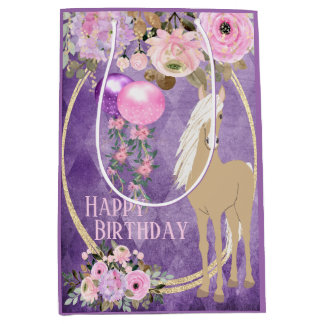 Sacola Para Presentes Média Bonito Palomino Púrpura Flores Púrpuras, Aniversár