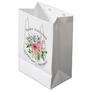 Sacola Para Presentes Média Bonito Pink Peony Floral 60º Aniversário