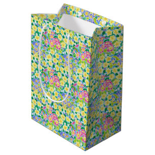 Sacola Para Presentes Média Bonito Rosa, Azul Amarelo Primroses Saco Médio Pre