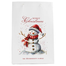 Sacola Para Presentes Média Bonito Snowman e nome personalizado de inverno