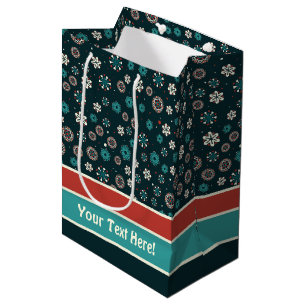 Sacola Para Presentes Média Bonito Teal Aqua Red White Escandinava Flocos de N
