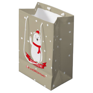 Sacola Para Presentes Média Bonito Urso Polar de Natal Personalizável