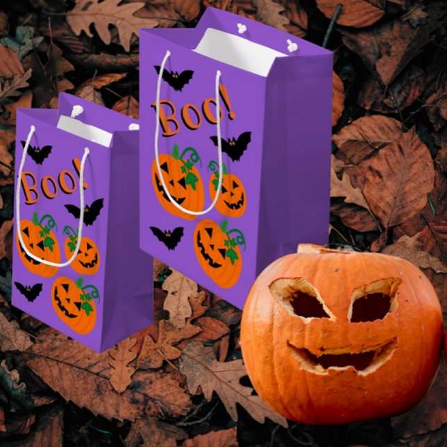Sacola Para Presentes Média Boo Bats Pumpkins Trick ou Treine (Fun trick or treat bags!)