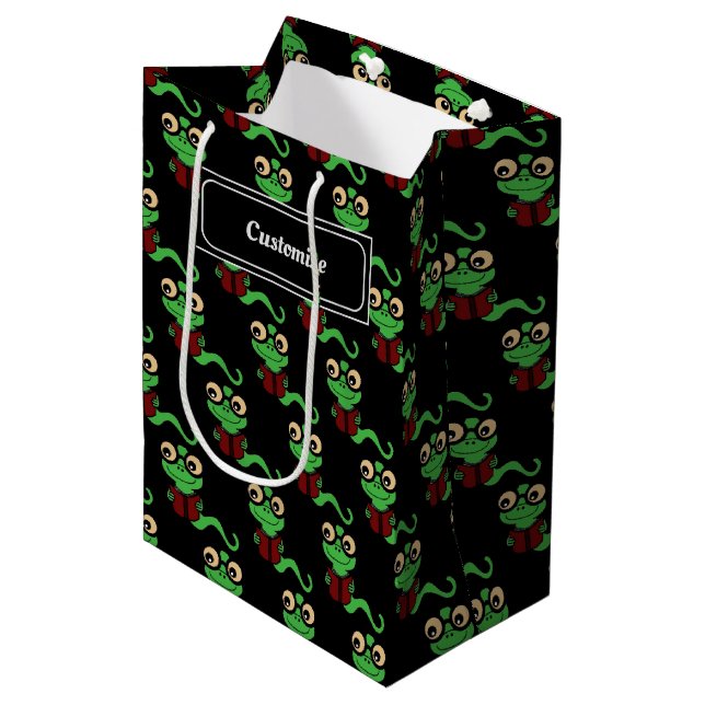 Sacola Para Presentes Média Bookworm Preto Feliz (Frente inclinada)