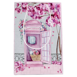 Sacola Para Presentes Média Booth Floral Rosa