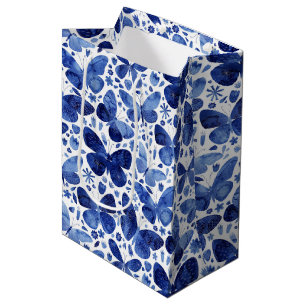 Sacola Para Presentes Média Borboleta Aquarela Azul