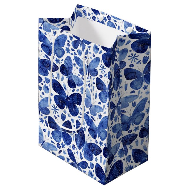 Sacola Para Presentes Média Borboleta Aquarela Azul (Frente inclinada)