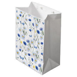 Sacola Para Presentes Média Borboleta de Prado de Flores Silvestres Aquarela A