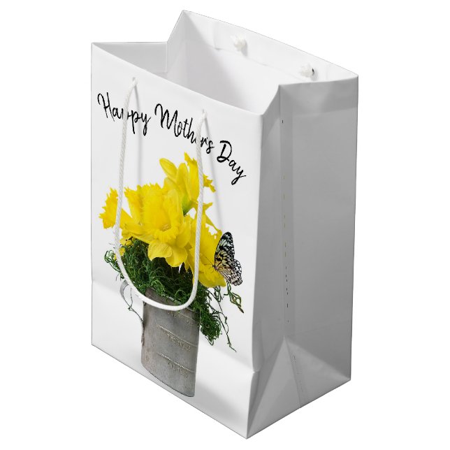 Sacola Para Presentes Média Borboleta em Buquê de Narcisos (Frente inclinada)