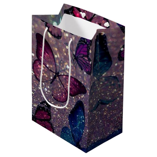 Sacola Para Presentes Média Borboleta na Glitter (Frente inclinada)