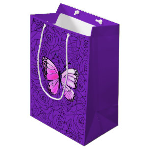 Sacola Para Presentes Média Borboleta Rosa E Arte Rosa -