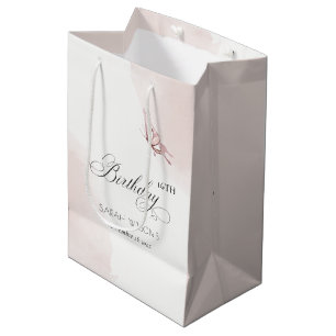 Sacola Para Presentes Média Borboleta Rosa Esbranquiçada Qualquer Aniversário