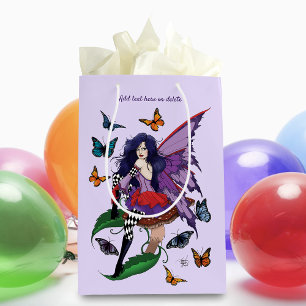 Sacola Para Presentes Média Borboletas de Cogumelo de Leite Roxo