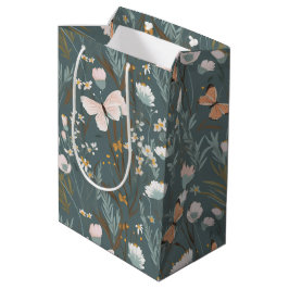 Sacola Para Presentes Média Borboletas de Verão e flores selvagens