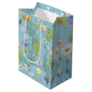 Sacola Para Presentes Média Borboletas e Dragões em Flores Selvagens