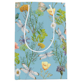 Sacola Para Presentes Média Borboletas e Dragões em Flores Selvagens