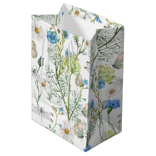 Sacola Para Presentes Média Borboletas e dragões voam no jardim (Frente inclinada)