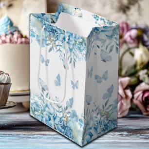 Sacola Para Presentes Média Borboletas Florais Azuis