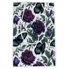 Sacola Para Presentes Média Borboletas florais magenta púrpura de ameixa Elega