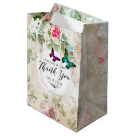 Sacola Para Presentes Média Borboletas num Casamento de Colagem de Shabby Vint