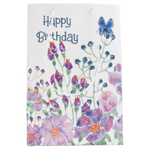 Sacola Para Presentes Média Borda Floral Aniversário