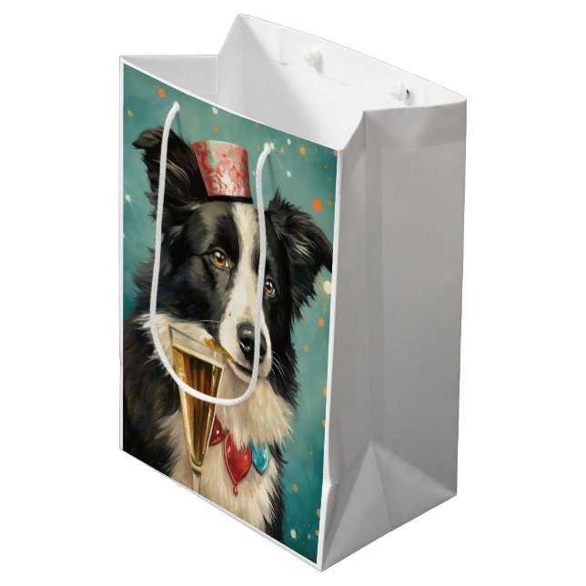 Sacola Para Presentes Média Border Collie Ano Novo (Frente inclinada)