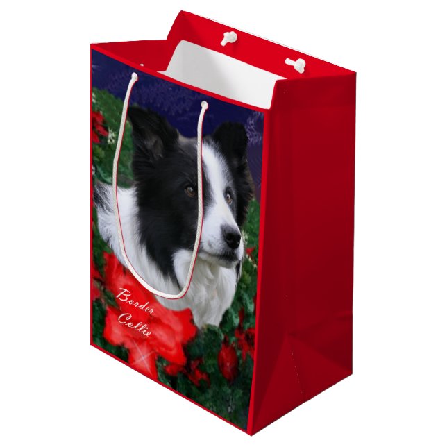 Sacola Para Presentes Média Border Collie Christmas (Frente inclinada)