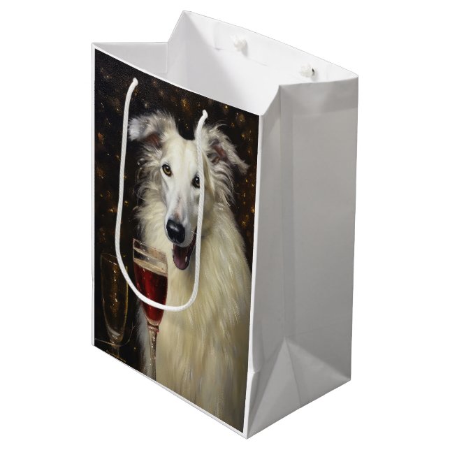 Sacola Para Presentes Média Borzoi Ano Novo (Frente inclinada)