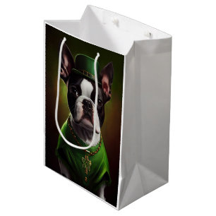 Sacola Para Presentes Média Boston Terrier cão na Rua.