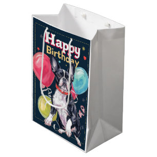Sacola Para Presentes Média Boston Terrier com Balões