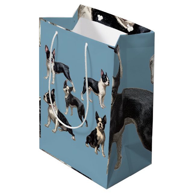 Sacola Para Presentes Média Boston Terriers (Verso inclinado)