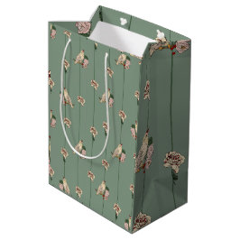 Sacola Para Presentes Média Botânica Elegante com Aves e Flores de Creme