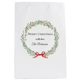 Sacola Para Presentes Média Botanical Christmas Wreath Modern Script