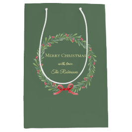 Sacola Para Presentes Média Botanical Christmas Wreath Modern Script