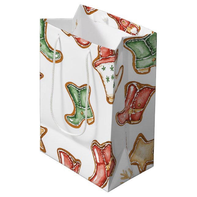 Sacola Para Presentes Média Botas de Cowboy do Natal Ocidental (Frente inclinada)