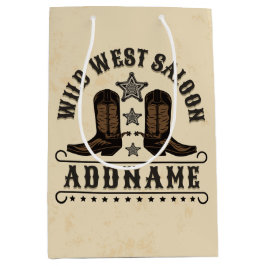 Sacola Para Presentes Média Botas de Cowboy Western ADICIONAR NOME Sheriff Spu