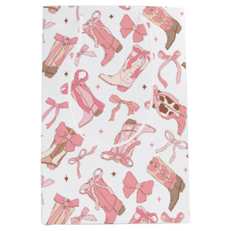 Sacola Para Presentes Média Botas de Rodeio Rosa com Laços para Noiva Ocidenta