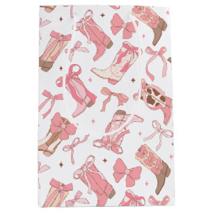 Sacola Para Presentes Média Botas Rosa Western com Laços para Chá de Noiva