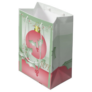 Sacola Para Presentes Média Boughes of Holly Light Green Pink