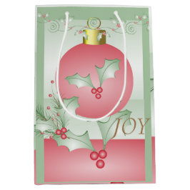 Sacola Para Presentes Média Boughes of Holly Light Green Pink
