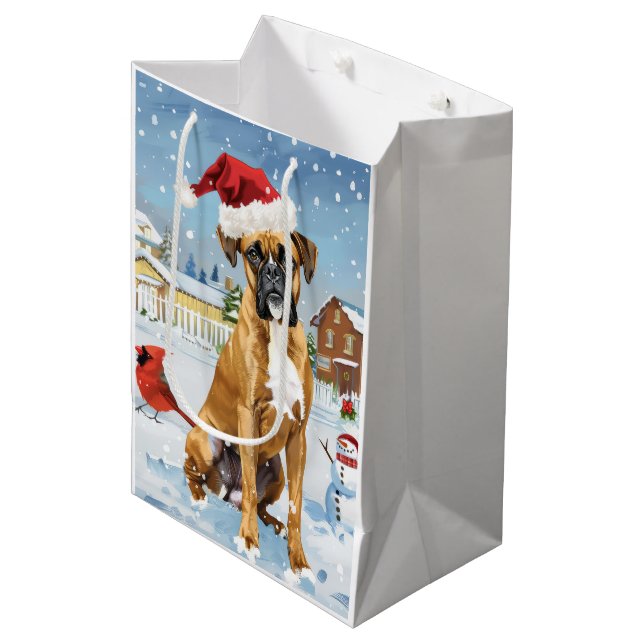 Sacola Para Presentes Média Boxer Dog Winter Wonderland Natal Joy (Frente inclinada)