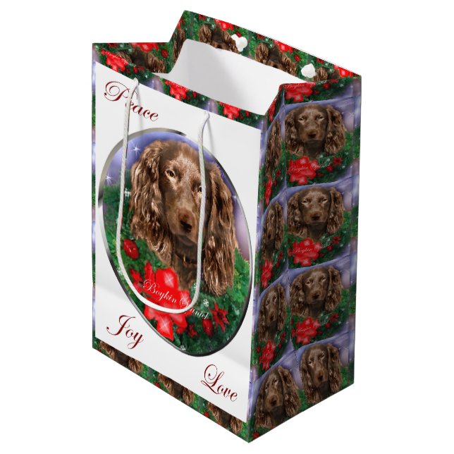 Sacola Para Presentes Média Boykin Spaniel Natal (Frente inclinada)